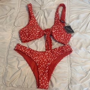 Zaful Red and White Flower Bikini Adjustable